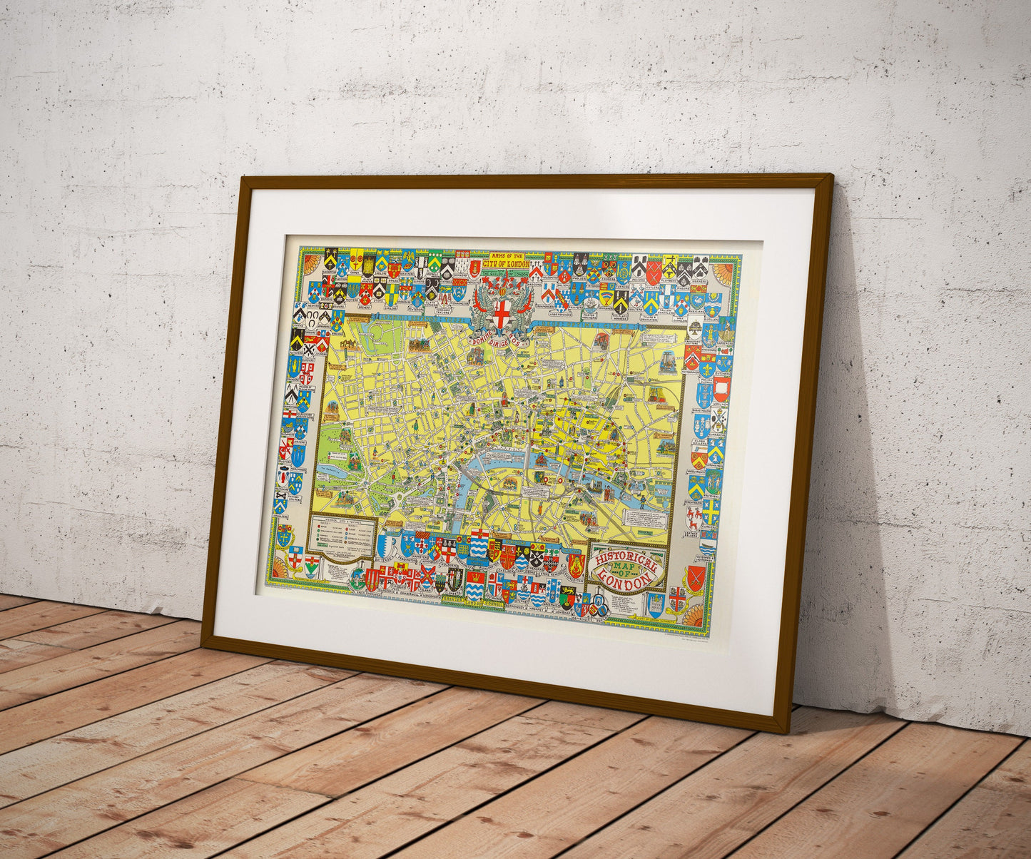 Historical Map of London. Arms of the City of London and the Guilds of London - Reproduction of 1965 Vintage Wall Art Poster - L.G Bullock