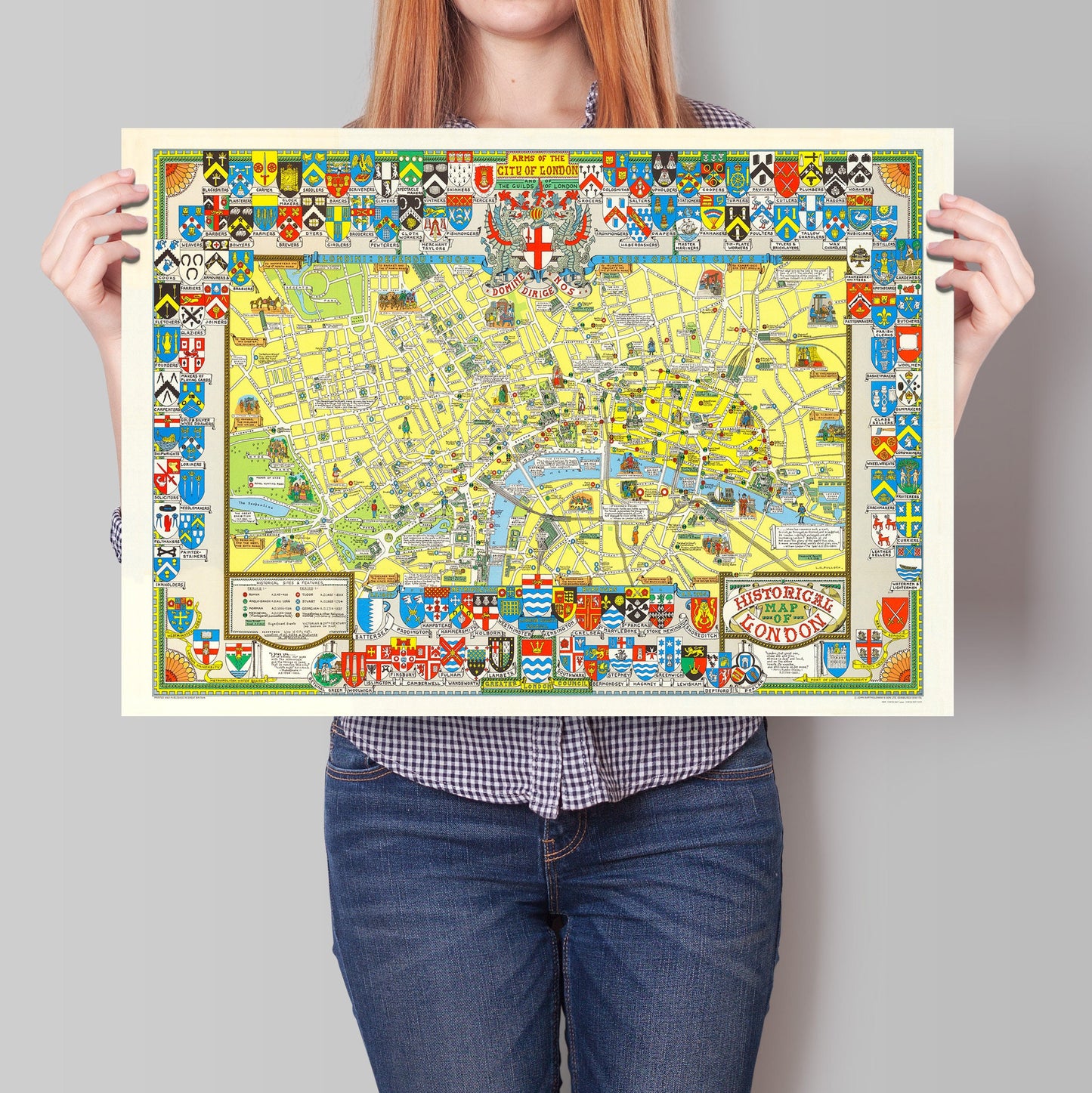 Historical Map of London. Arms of the City of London and the Guilds of London - Reproduction of 1965 Vintage Wall Art Poster - L.G Bullock