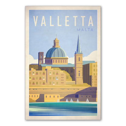 Valletta, Malta Travel Poster, Vintage looking Malta illustration