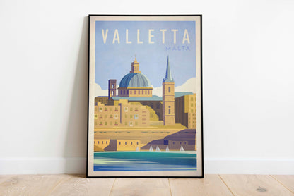 Valletta, Malta Travel Poster, Vintage looking Malta illustration