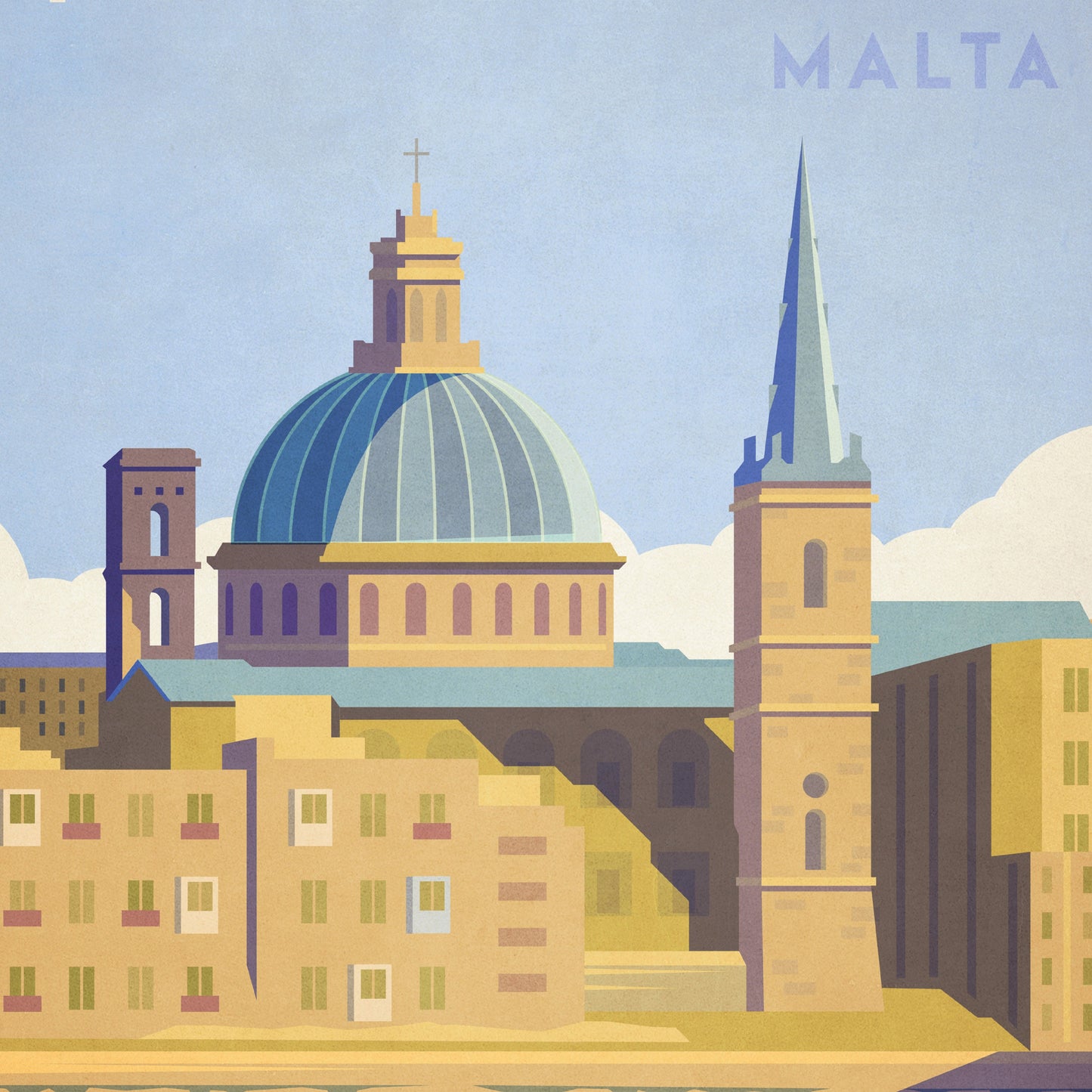 Valletta, Malta Travel Poster, Vintage looking Malta illustration