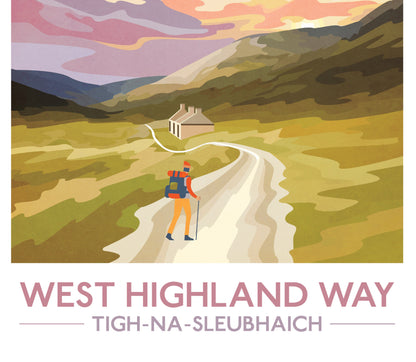 West Highland Way Print, Hillwalker Poster, Tigh-na-Sleubhaich, ruin of lairigmor, Art Prints, Graphic Print, Poster, Scottish Gift,