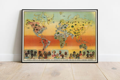 Climatic Chart Of The World, Showing The Distribution Of The Human Race And The Animal And Vegetable Kingdoms, 1893 Vintage Map