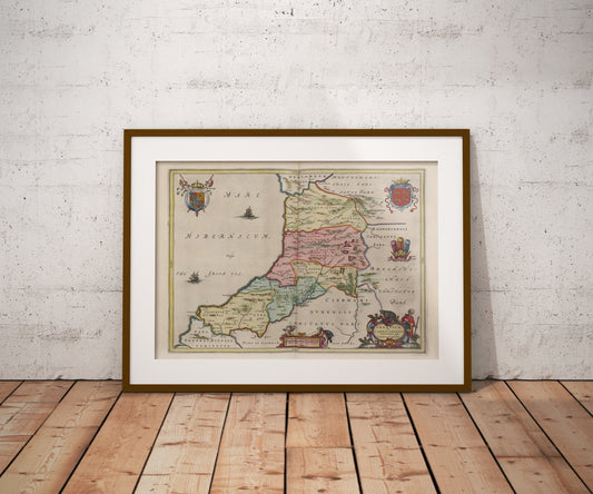 Cardiganshire Map | Ceretica sive Cardiganensis Comitatus | Old map of Cardigan by J. Blaeu |1665 | Poster Wall Art|Welsh Maps | Blaeu