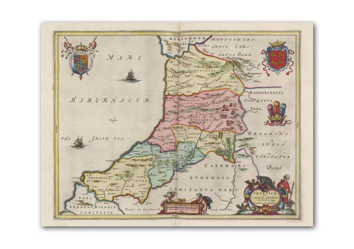 Cardiganshire Map | Ceretica sive Cardiganensis Comitatus | Old map of Cardigan by J. Blaeu |1665 | Poster Wall Art|Welsh Maps | Blaeu