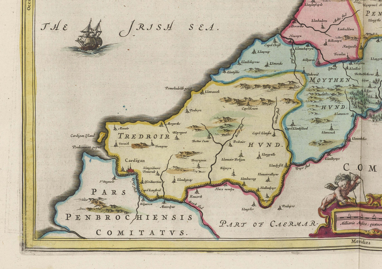 Cardiganshire Map | Ceretica sive Cardiganensis Comitatus | Old map of Cardigan by J. Blaeu |1665 | Poster Wall Art|Welsh Maps | Blaeu