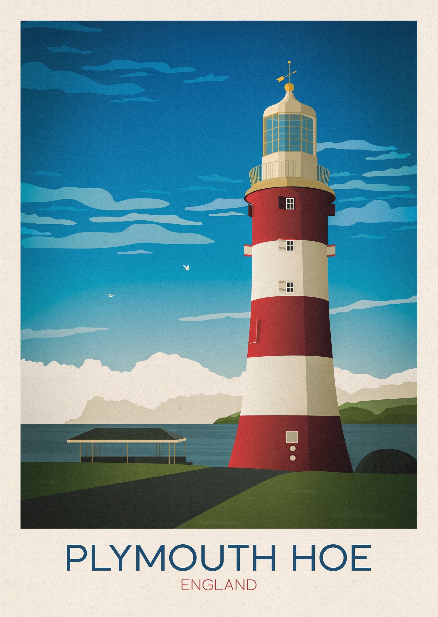 Plymouth Hoe Vintage Travel Poster, Wall Art Print