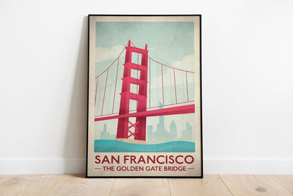 San Francisco Travel Poster, Vintage Golden Gate Bridge, Modern Graphic Print. Poster. Vintage modern design. San Francisco Poster