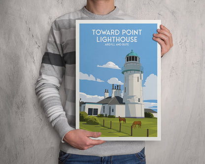 Toward Point Lighthouse Print - Argyll & Bute - Travel Poster - Scottish Gifts - Lighthouse Art - Birthday Present - Home Decor Artwork