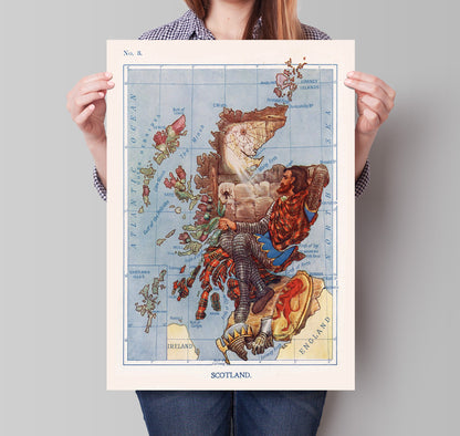 Illustrated Scotland Map - Robert Bruce Watches the Spider by Lilian Lancaster