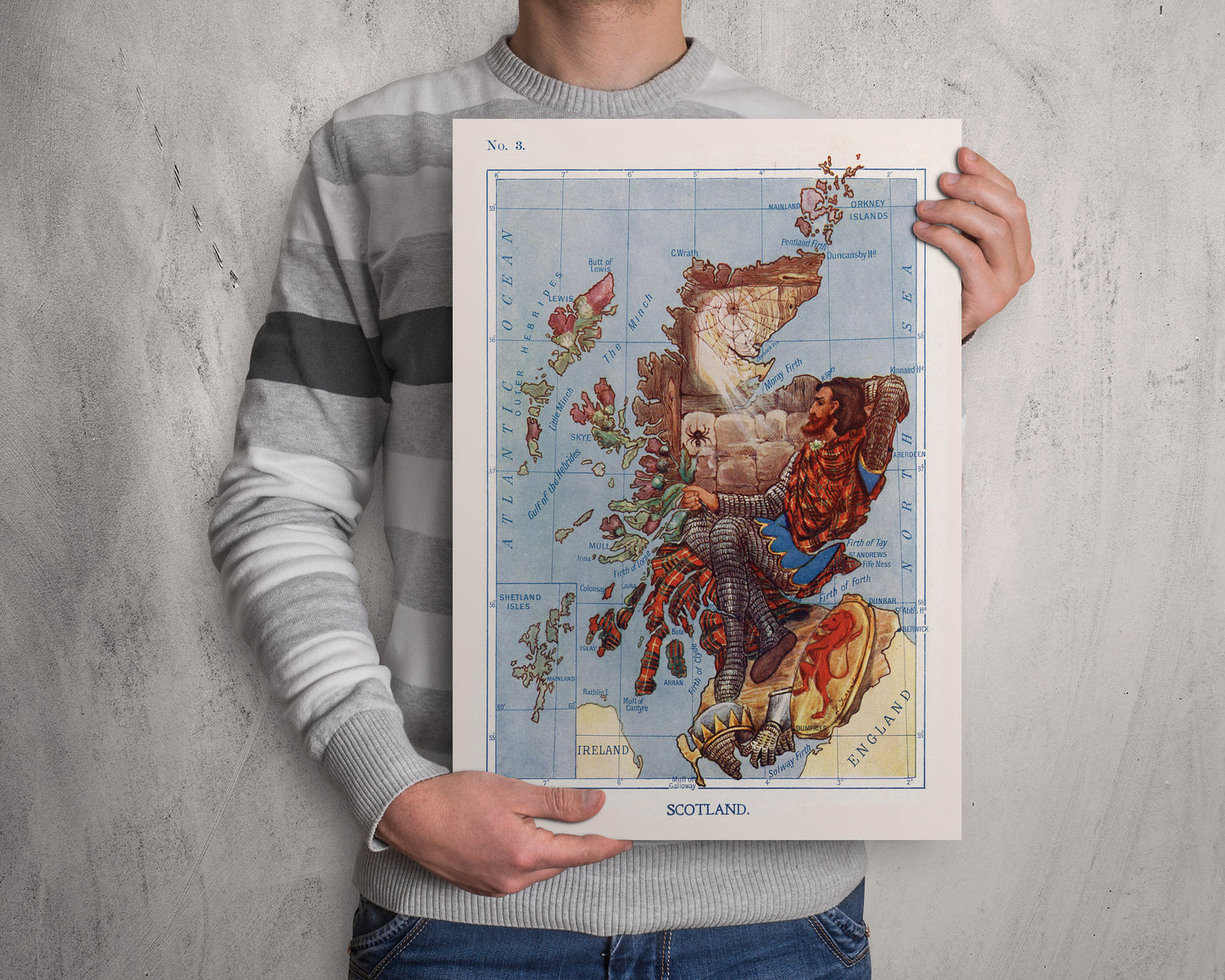 Illustrated Scotland Map - Robert Bruce Watches the Spider by Lilian Lancaster