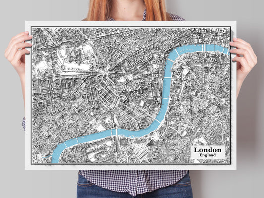 London City Relief Map Print  - Detailed Topographic Map - Lidar Map