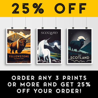 Scotland Unicorn Print | Mythical Creature | Scottish Highlands |  Scottish Gift | Birthday Present | Home Decor Artwork