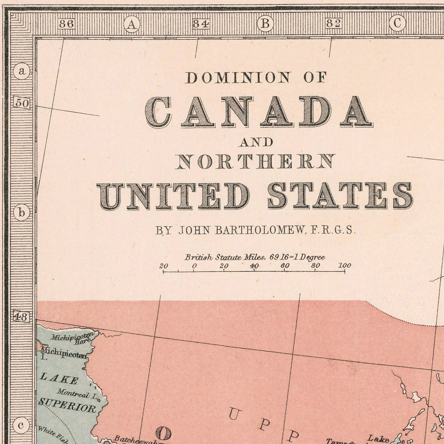 Canada Map | 1871 | Dominion of Canada and the Northern United States | John Bartholomew | Old Map Wall Decor