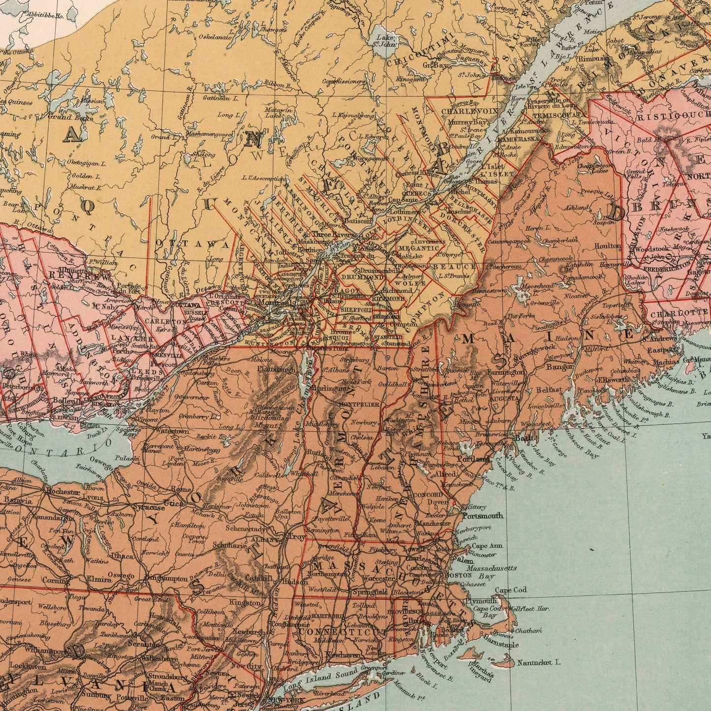 Canada Map | 1871 | Dominion of Canada and the Northern United States | John Bartholomew | Old Map Wall Decor