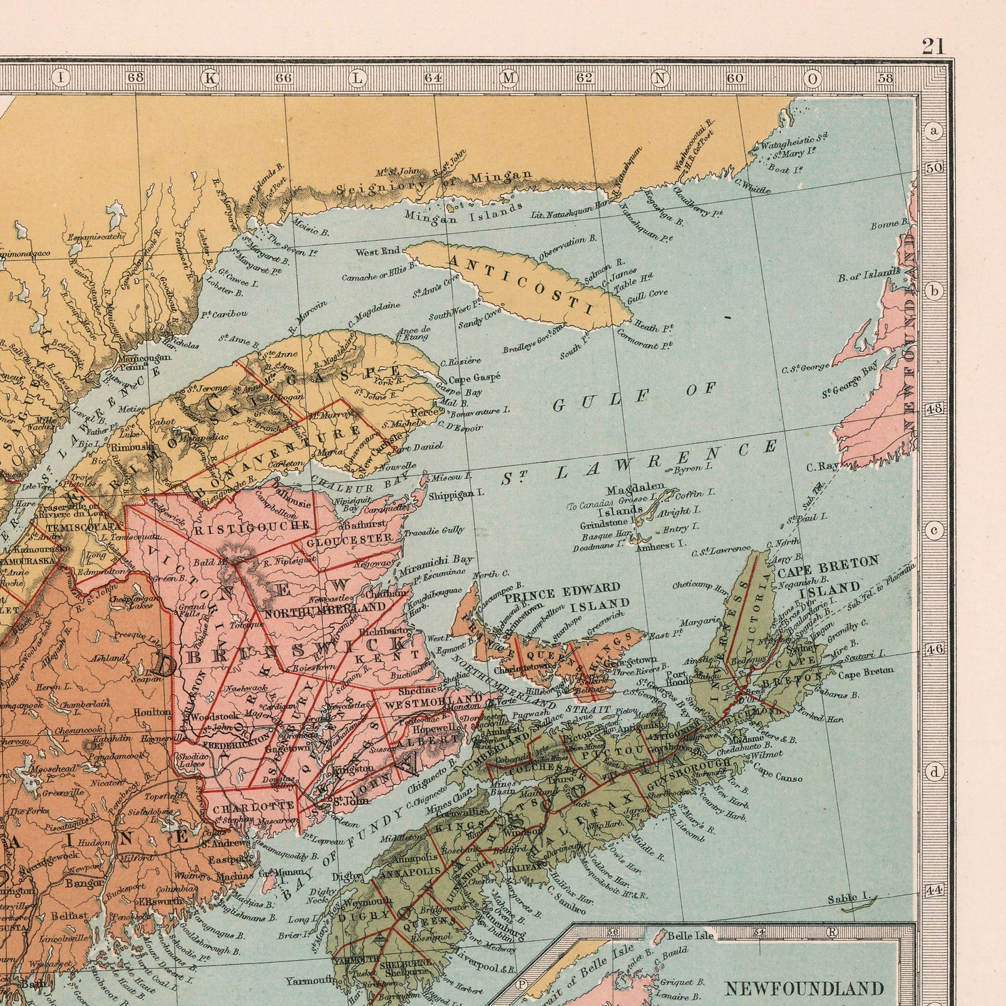 Canada Map | 1871 | Dominion of Canada and the Northern United States | John Bartholomew | Old Map Wall Decor