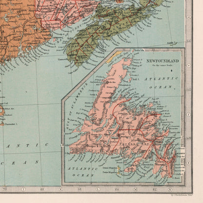 Canada Map | 1871 | Dominion of Canada and the Northern United States | John Bartholomew | Old Map Wall Decor