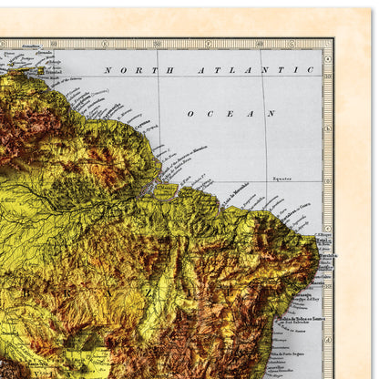 South America Map - Elevation Map - 2D Giclée Vintage Poster - Brazil