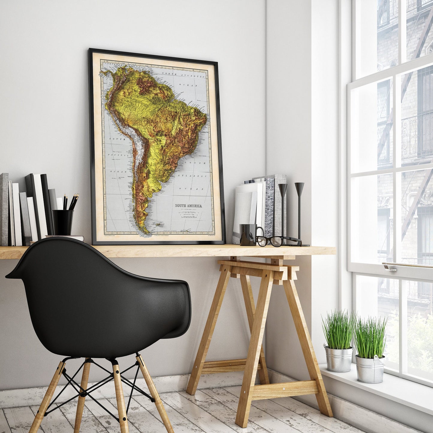 South America Map - Elevation Map - 2D Giclée Vintage Poster - Brazil