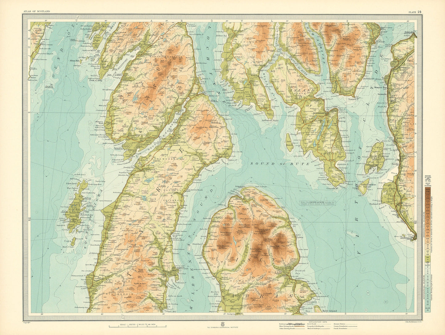 Arran and Bute Map | Old Antique Map of Isle of Arran and Bute| 1912 | John Bartholomew | Scottish Maps | Vintage Print