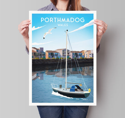 Porthmadog Print - Welsh Travel Poster - Wales illustrated art print - Portmadoc - Eifionydd - Gwynedd - Caernarfonshire