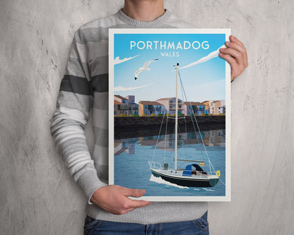 Porthmadog Print - Welsh Travel Poster - Wales illustrated art print - Portmadoc - Eifionydd - Gwynedd - Caernarfonshire