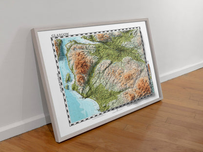 Glasgow Topographic Map Print - Vintage - Retro - Geological Map - 3D effect relief Print