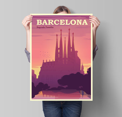 Barcelona print, Barcelona travel poster, Sagrada Familia, Barcelona poster, retro Barcelona print, retro travel poster, retro travel print