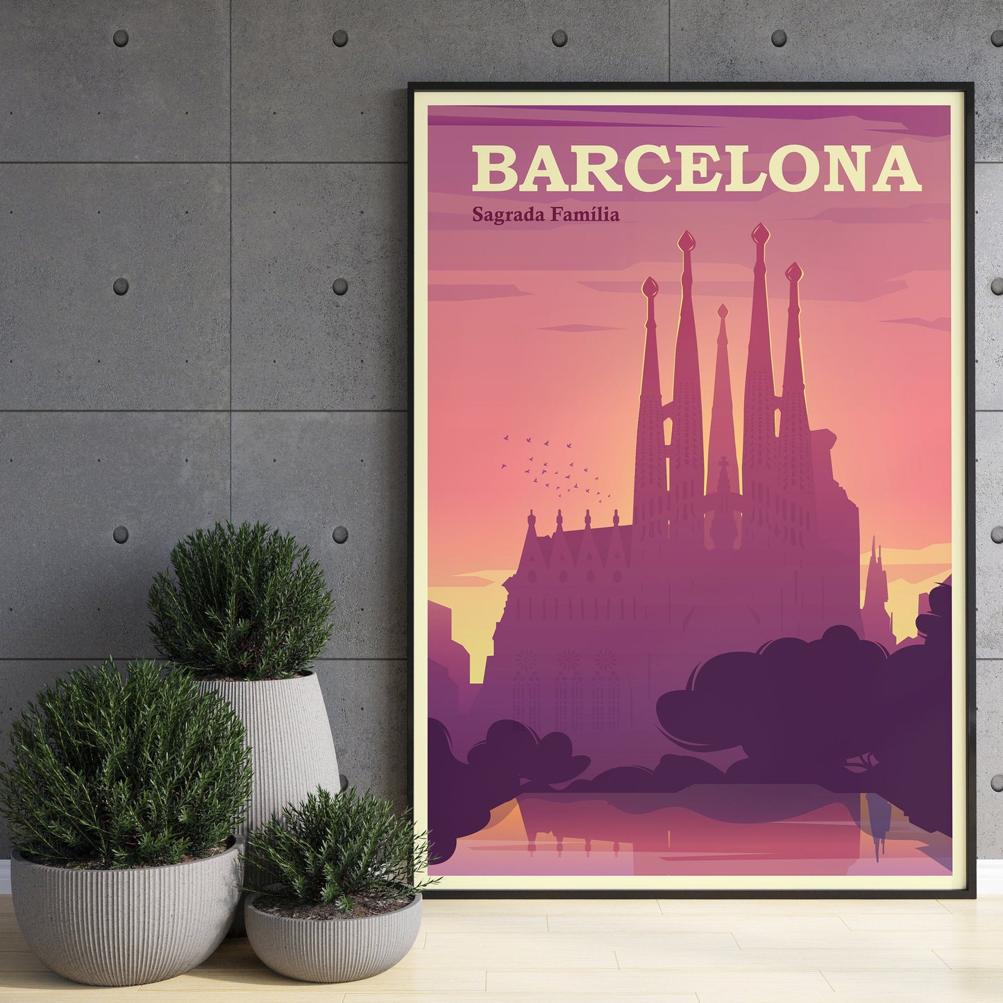 Barcelona print, Barcelona travel poster, Sagrada Familia, Barcelona poster, retro Barcelona print, retro travel poster, retro travel print