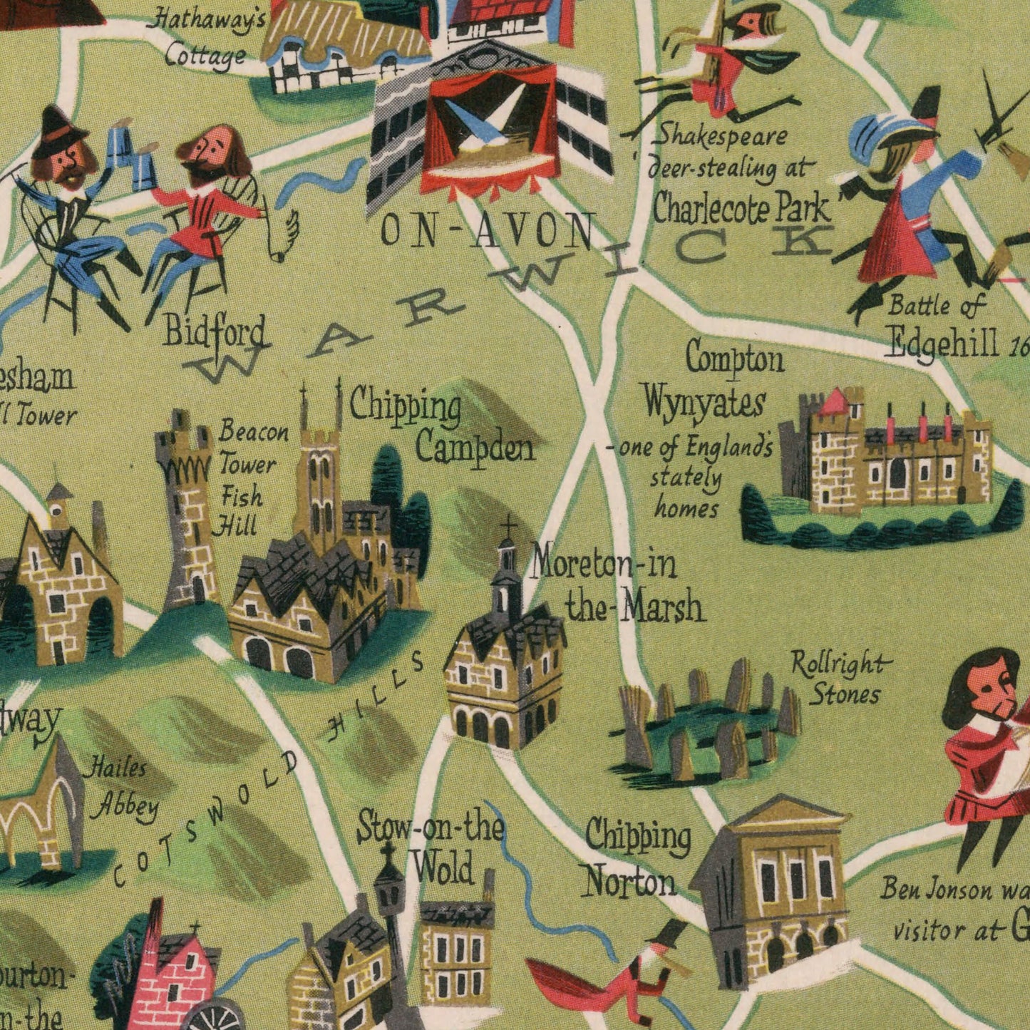 Map of the Shakespeare Country  |  A Dunlop map of the Shakespeare Country  | Vintage Antique | 1950 | Stratford | Oxford | Warwick