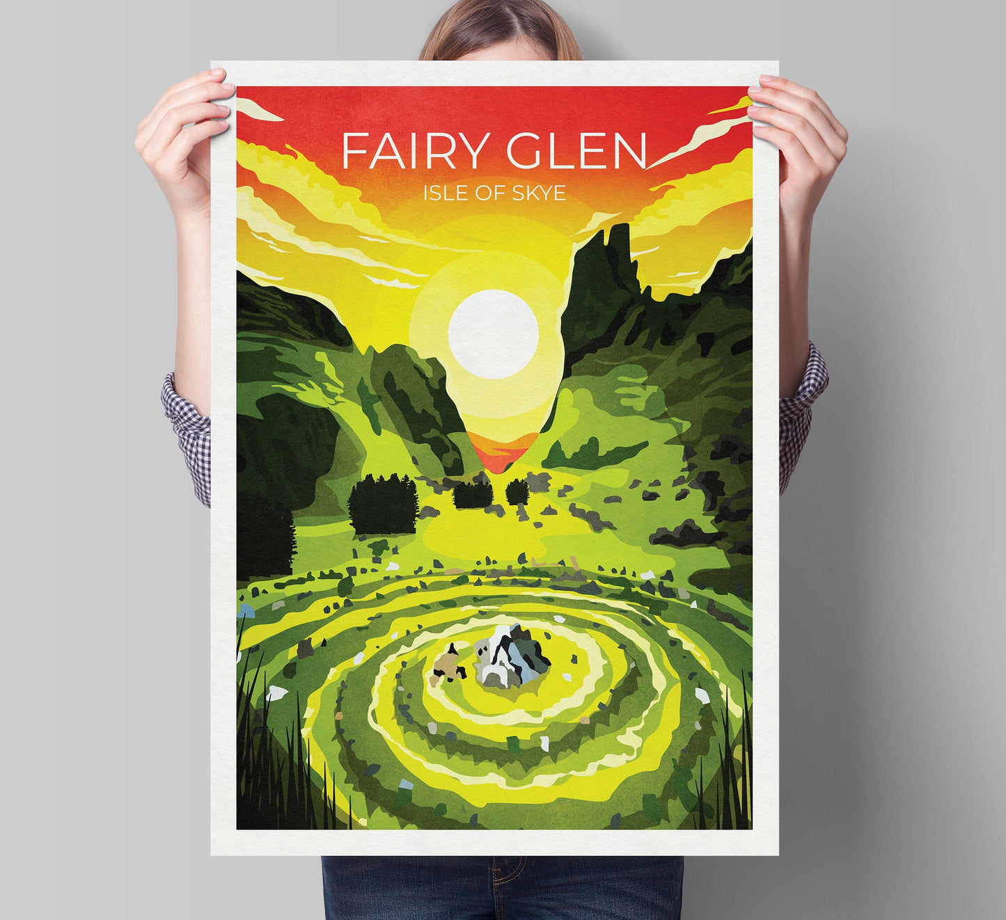 Fairy Glen Travel Poster, Isle of Skye Scotland, retro Scottish print