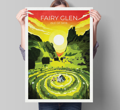 Fairy Glen Travel Poster, Isle of Skye Scotland, retro Scottish print