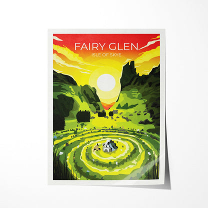 Fairy Glen Travel Poster, Isle of Skye Scotland, retro Scottish print