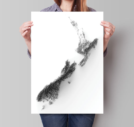 New Zealand Map - 2D relief Map Art - New Zealand Gifts - Southland -Otago - Wellington - Northland - Aukland - Walkato - Nelson - Chatham