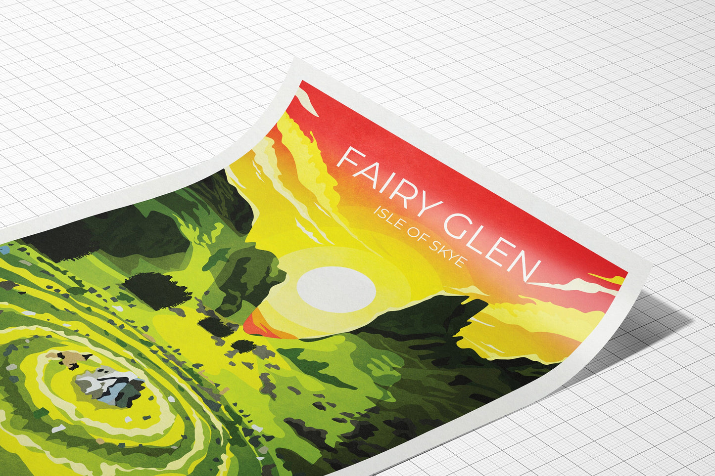 Fairy Glen Travel Poster, Isle of Skye Scotland, retro Scottish print