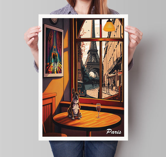 Paris from a Pub - France Print - Eiffel Tower Travel Poster - Vintage looking Paris illustration, Paris Art, Parisian Gifts, French Gift