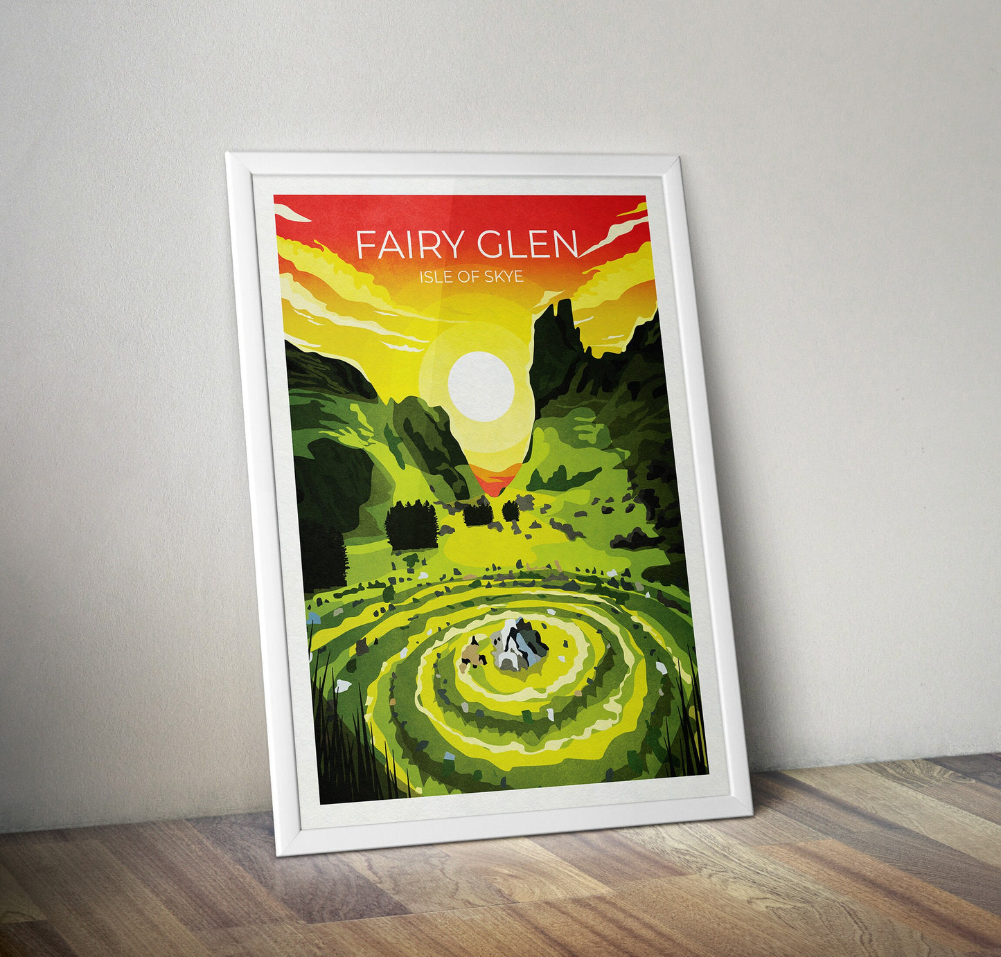 Fairy Glen Travel Poster, Isle of Skye Scotland, retro Scottish print