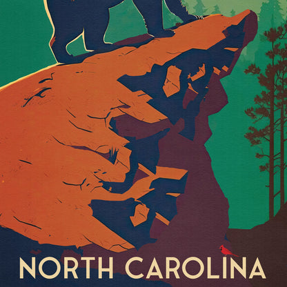 North Carolina Print | Black Bear | Cardinal | Travel Poster | National Park Art | Birthday Present | Home Decor Artwork