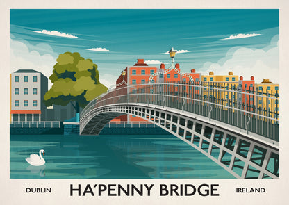 Dublin Print featuring the Ha'Penny Bridge, Ireland Travel Poster, Irish Art, Wall Art