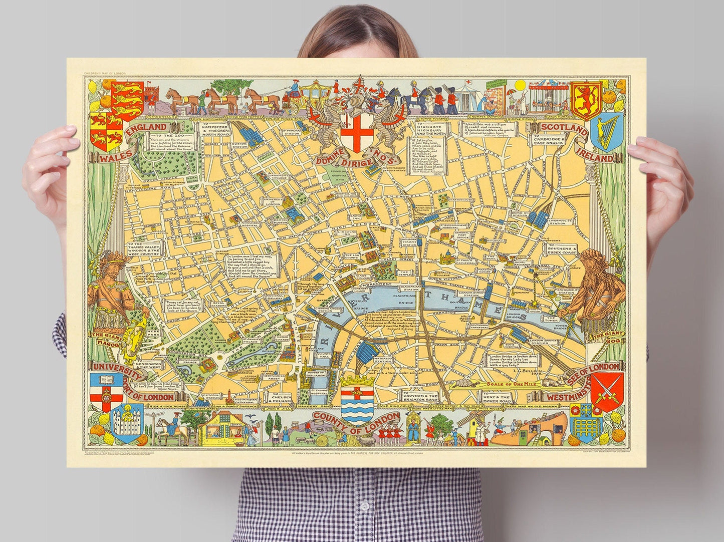 Children's Map of London - Reproduction of 1938 Vintage Wall Art Poster - L.G Bullock - Kids Wall Decor