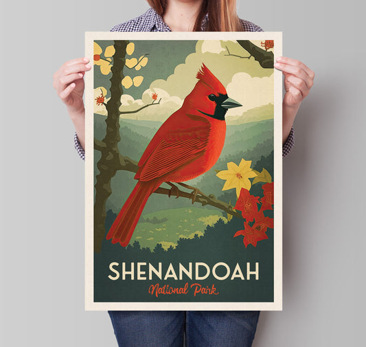 Shenandoah National Park Travel Poster | Cardinal Print | Virginia Art Wall Decor | United States of America | Travel Poster | Gift