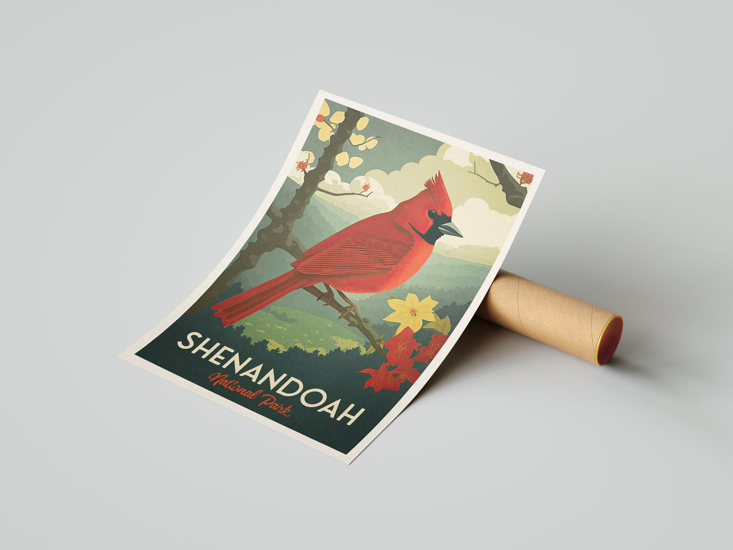 Shenandoah National Park Travel Poster | Cardinal Print | Virginia Art Wall Decor | United States of America | Travel Poster | Gift