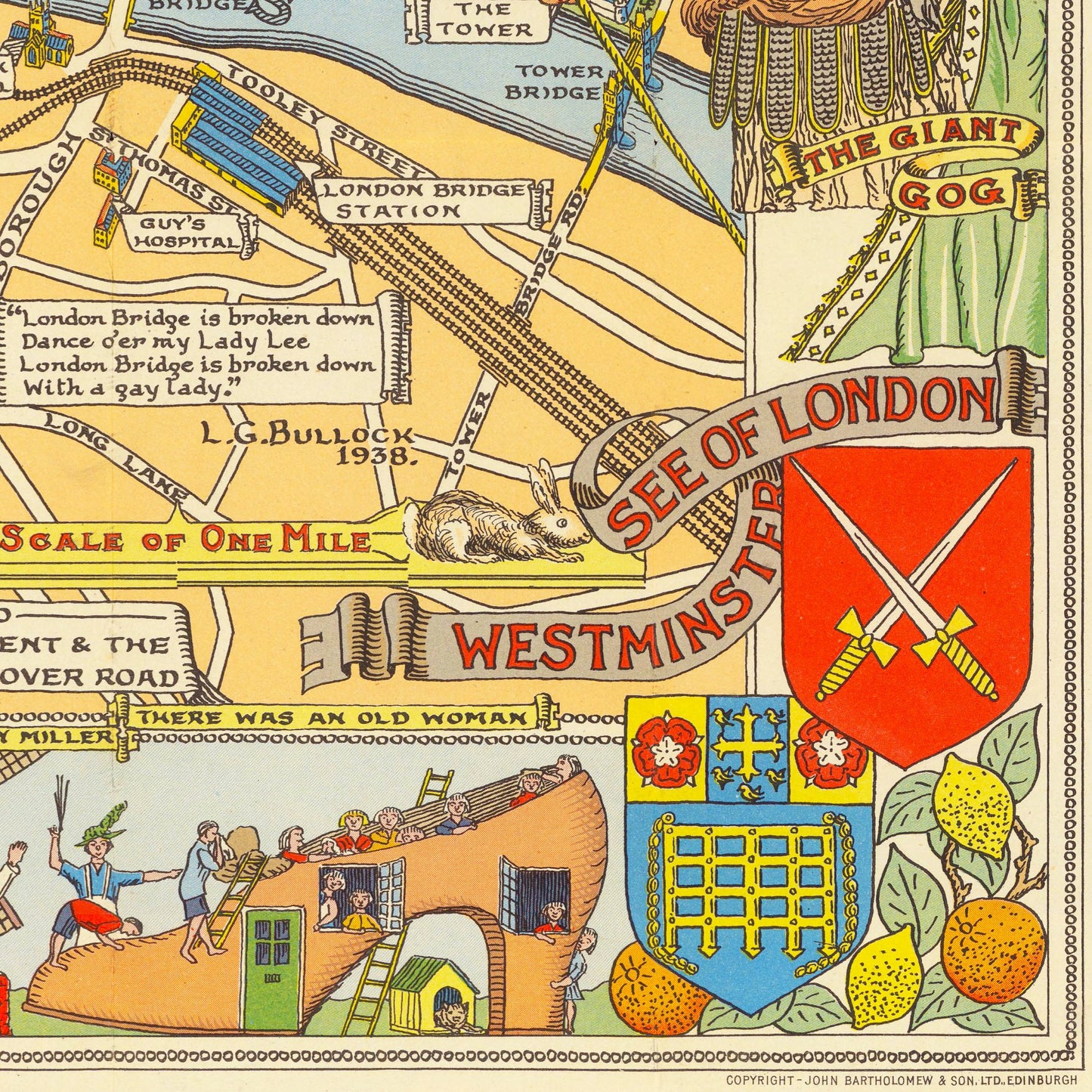 Children's Map of London - Reproduction of 1938 Vintage Wall Art Poster - L.G Bullock - Kids Wall Decor