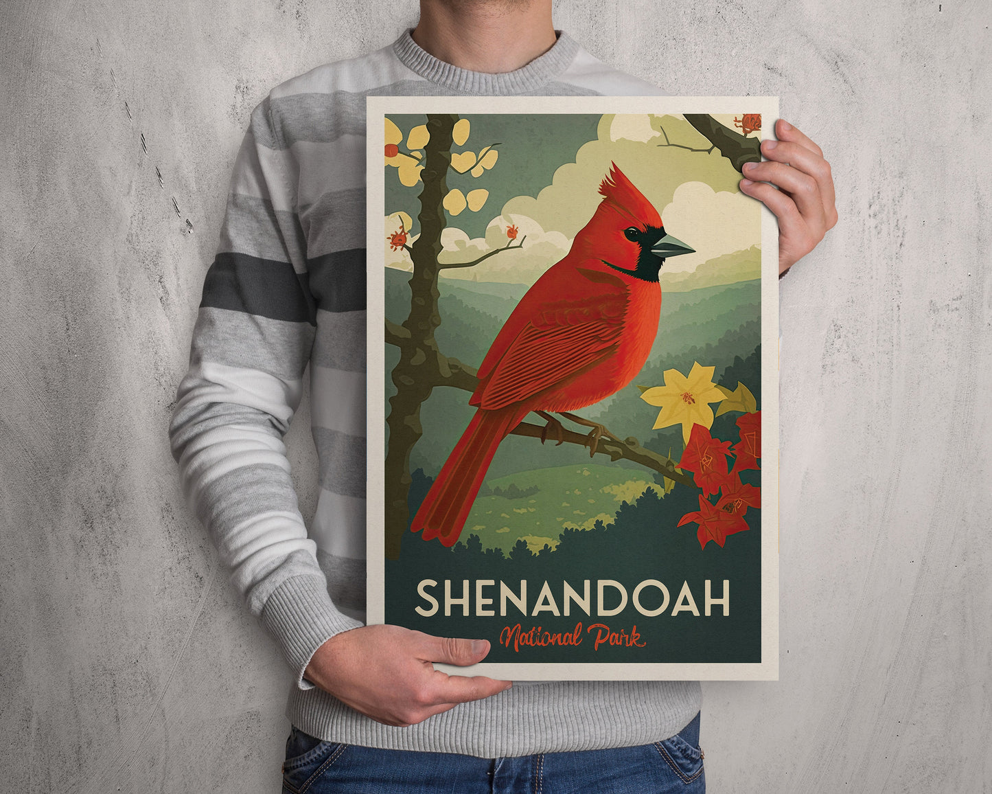 Shenandoah National Park Travel Poster | Cardinal Print | Virginia Art Wall Decor | United States of America | Travel Poster | Gift