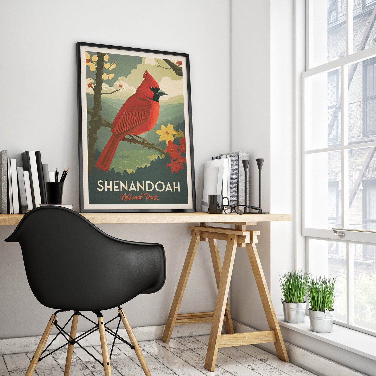 Shenandoah National Park Travel Poster | Cardinal Print | Virginia Art Wall Decor | United States of America | Travel Poster | Gift