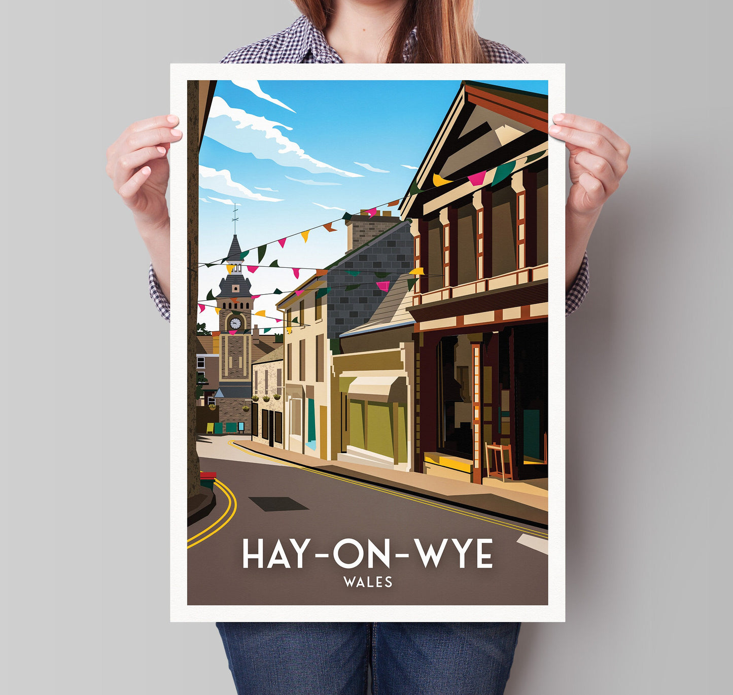 Hay-on-Wye Print - Wales Travel Poster - Lion Street - Powys - Art print A3, A2, A1