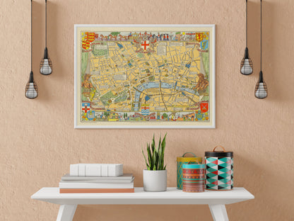 Children's Map of London - Reproduction of 1938 Vintage Wall Art Poster - L.G Bullock - Kids Wall Decor