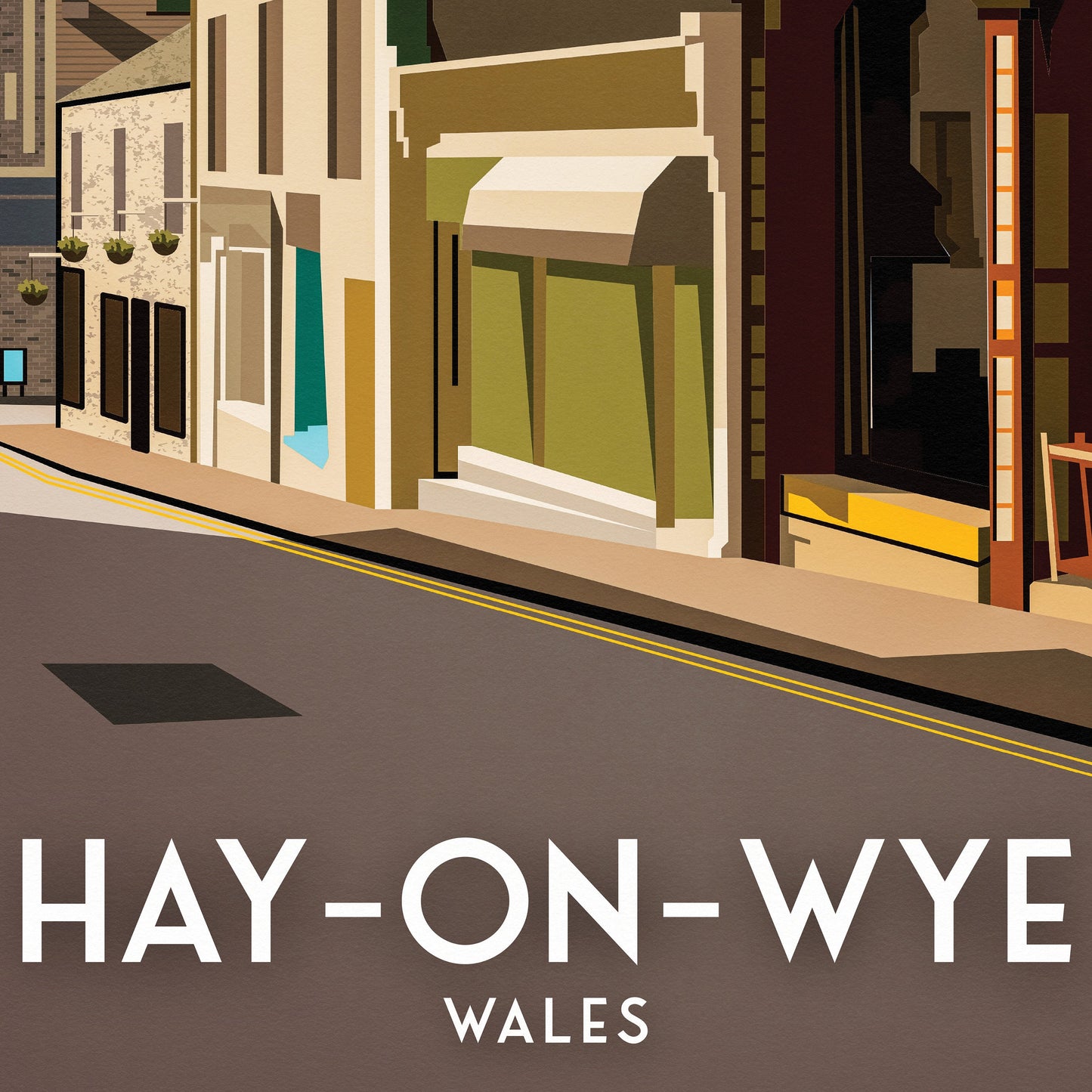 Hay-on-Wye Print - Wales Travel Poster - Lion Street - Powys - Art print A3, A2, A1