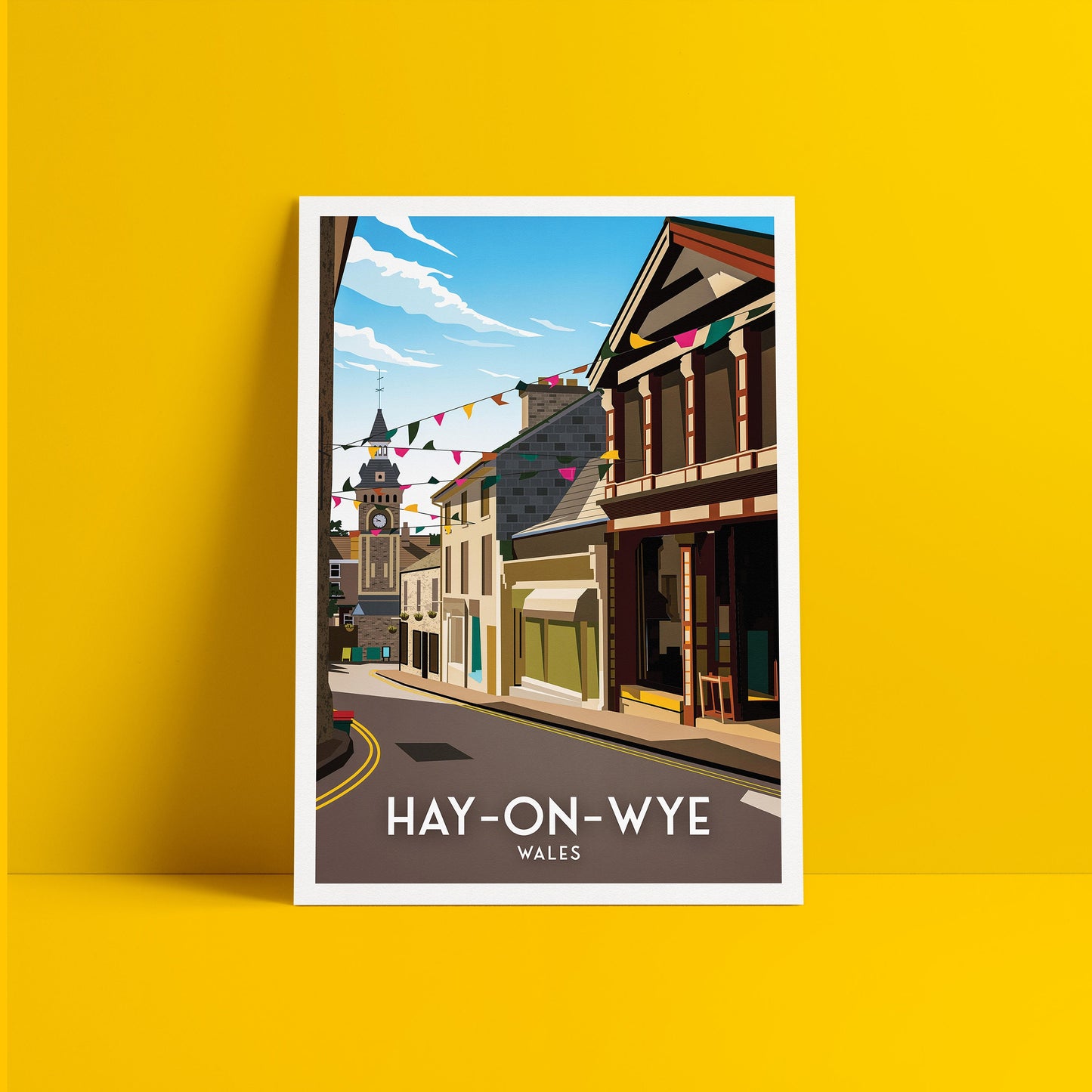 Hay-on-Wye Print - Wales Travel Poster - Lion Street - Powys - Art print A3, A2, A1