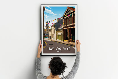 Hay-on-Wye Print - Wales Travel Poster - Lion Street - Powys - Art print A3, A2, A1